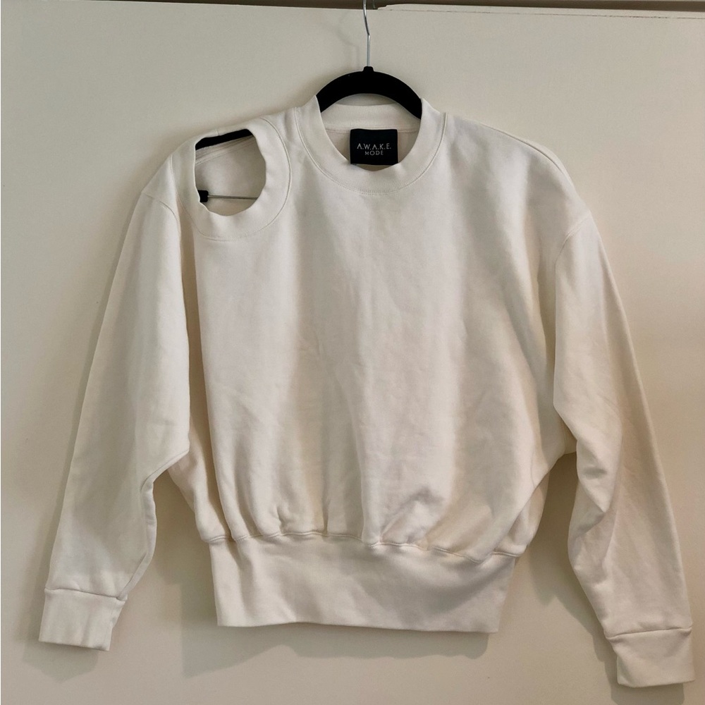 A.W.A.K.E. Mode Sweatshirt Pullover White Cream Cut Out Avant Garde Small XS - Picture 2 of 5